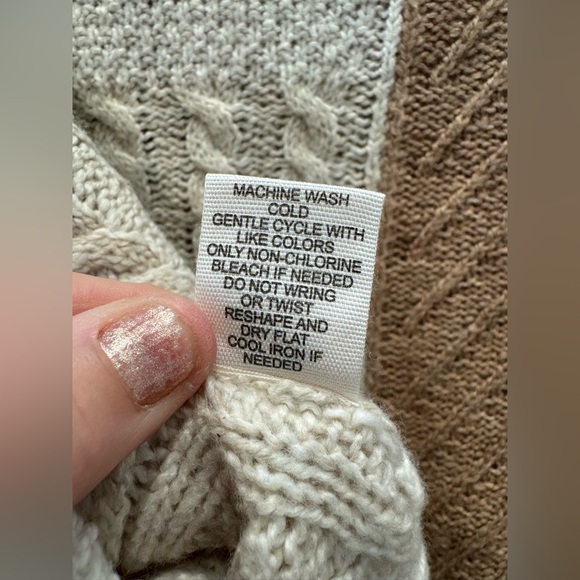 Cream Patchwork Boxy Cable-Knit Cardigan Sweater - Picture 6 of 7